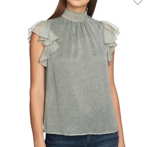 Green print 1 State Plus size top, flutter sleeves